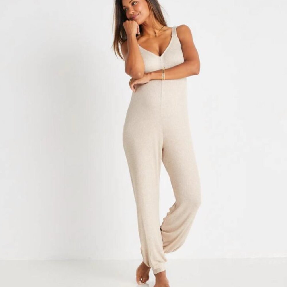 Eberjey Elon Relaxed Ribbed Jumpsuit Sleeveless One Piece Joggers Women's Size M